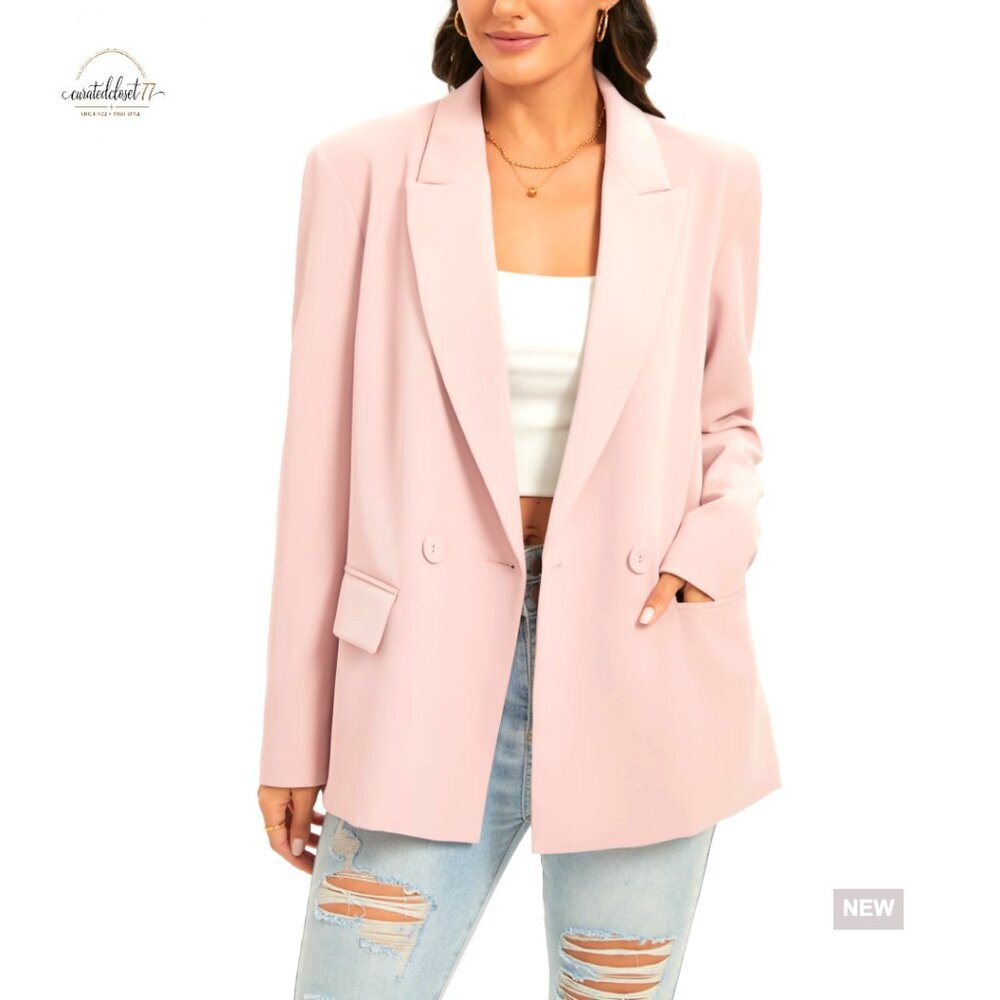 Oversized Double-Breasted Blazer Boyfriend Style Work Office Casual Chic